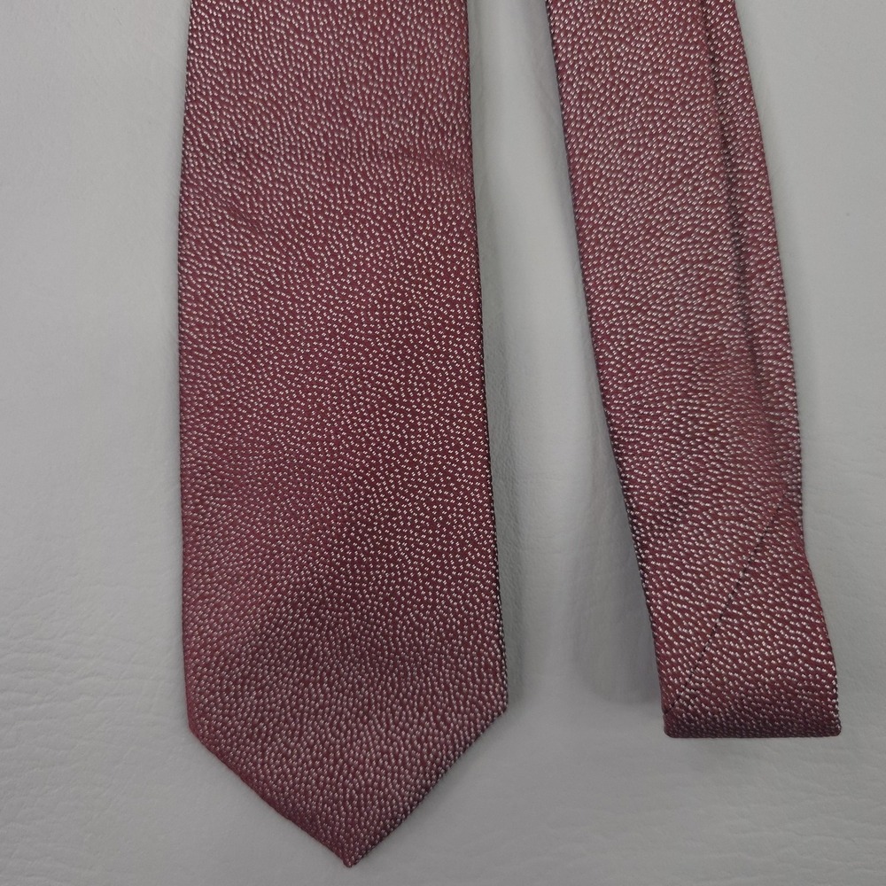 Yves Saint Laurent Tie Mens Red Silk Woven Micro Geometric Skinny France